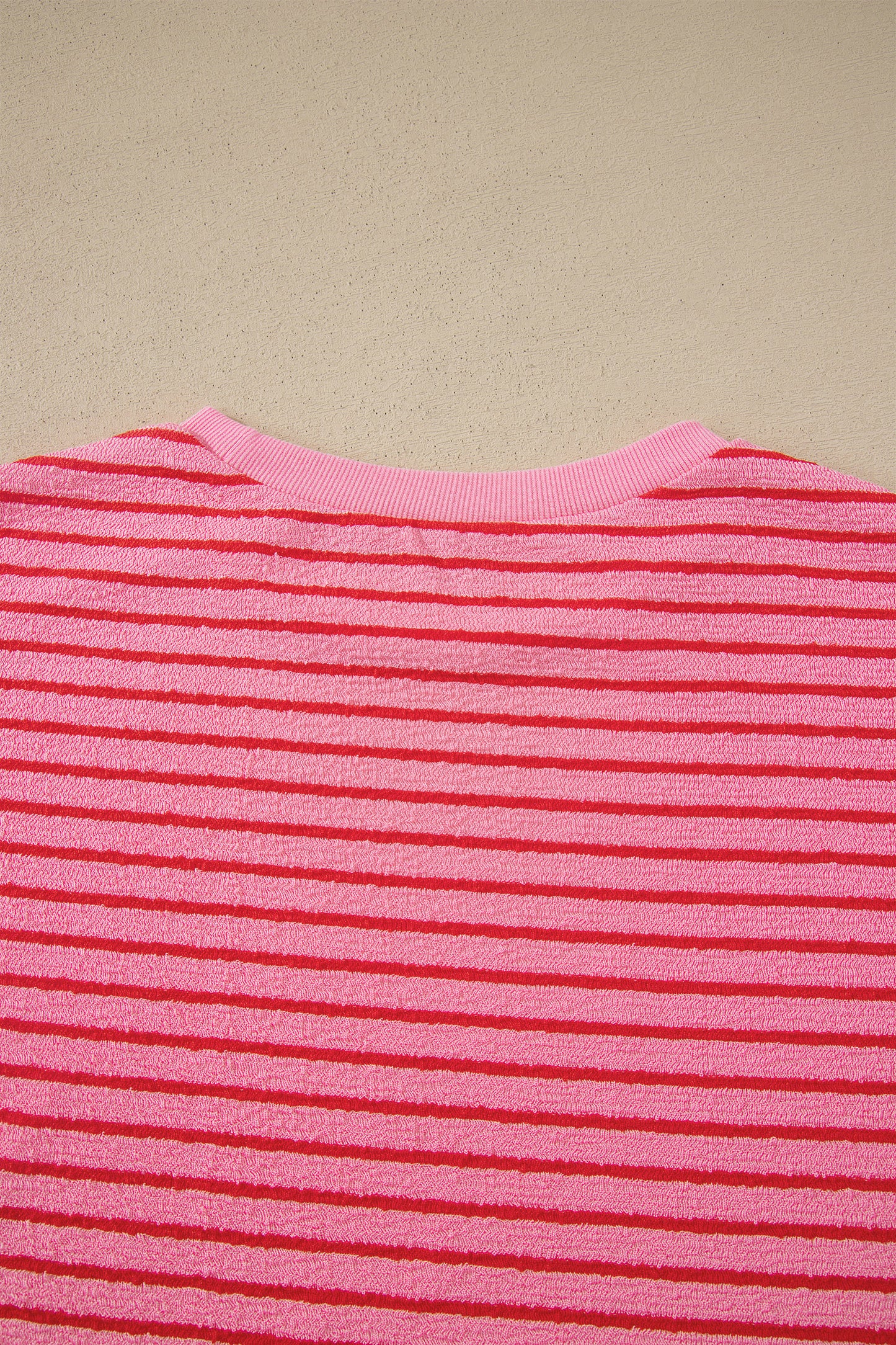 Rose Stripe Side Split Knit Tee Drawstring Shorts Set